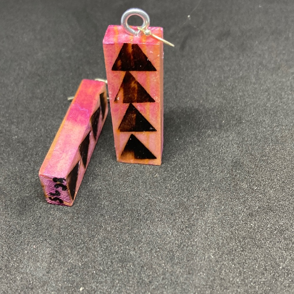 Purple Woodburned triangle set
